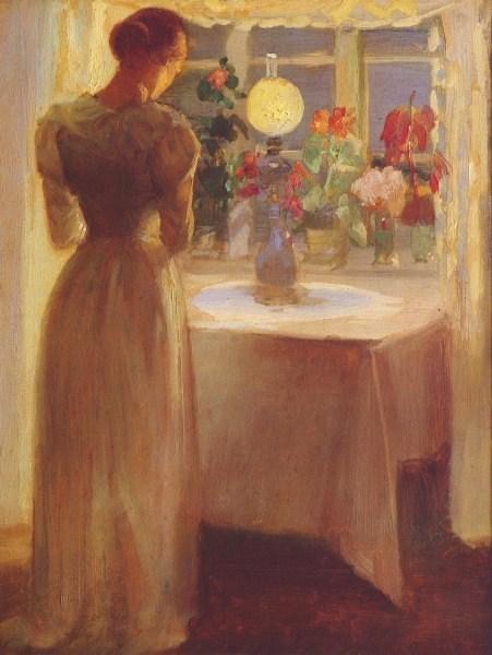 Anna Ancher Young Girl Before a Lit Lamp oil painting image